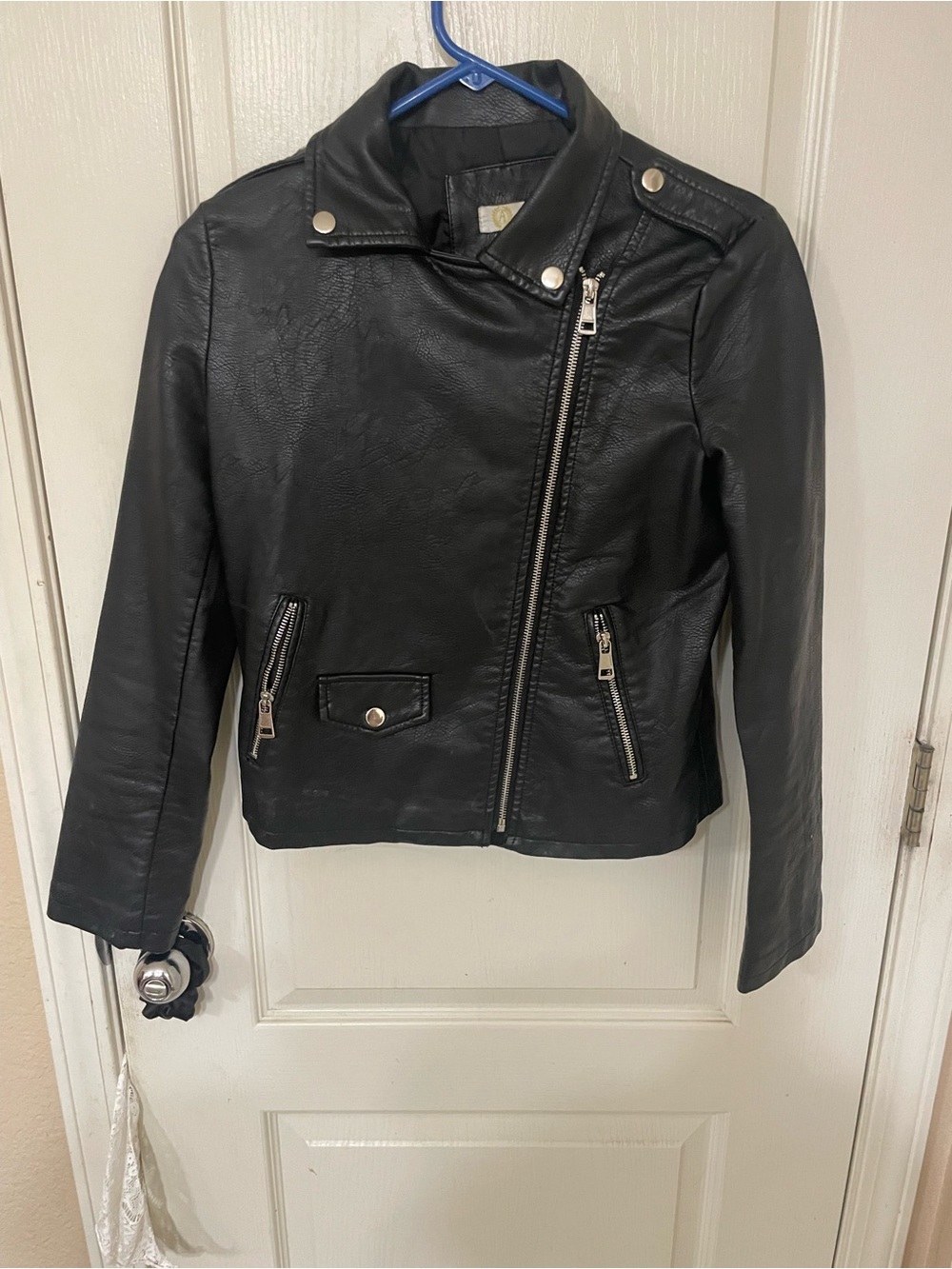 Black Faux Leather Asymmetrical Moto Jacket - Women